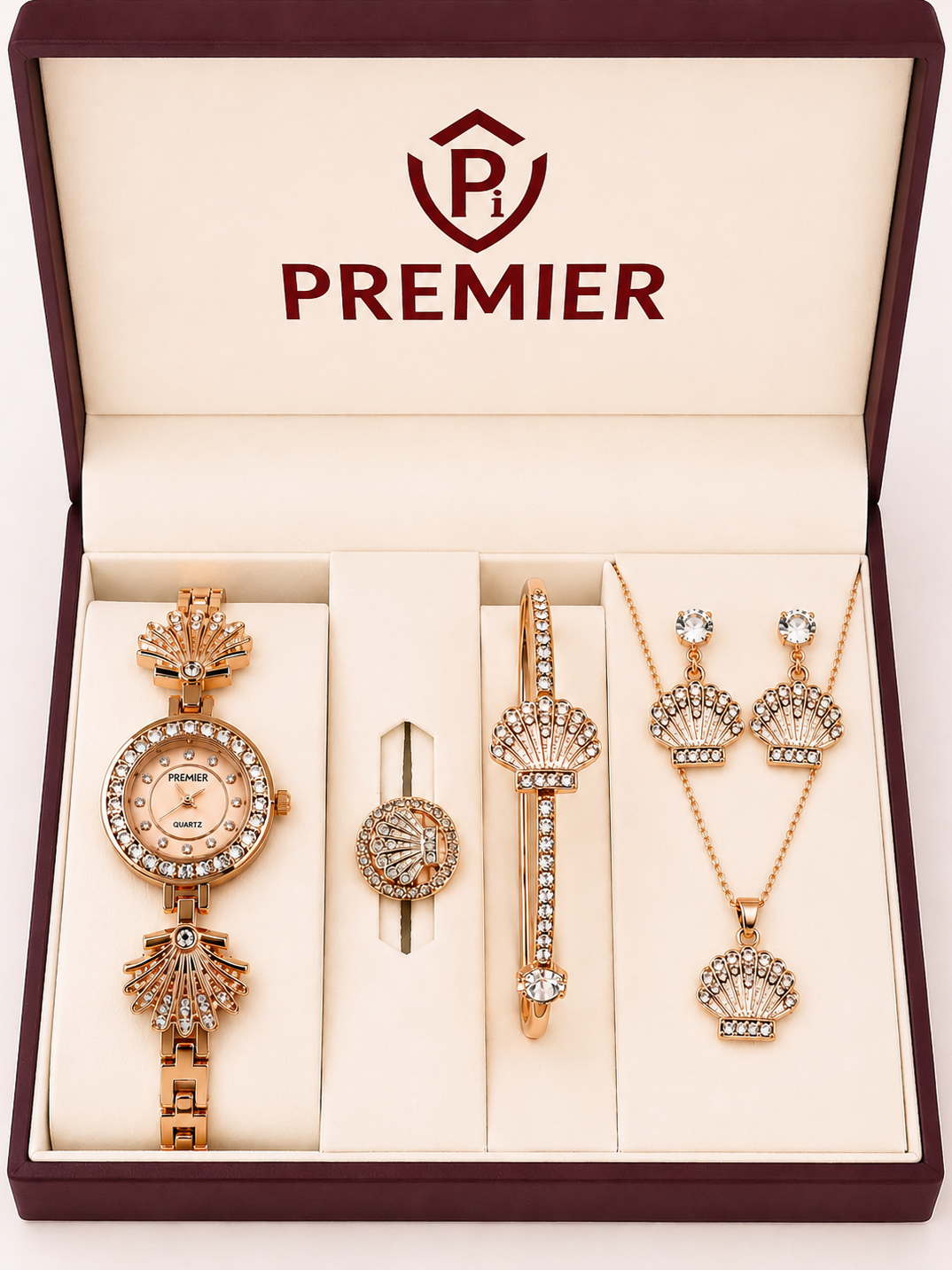 Premier Rose Gold Luxury Jewelry Gift Set for Women – Watch, Necklace, Earrings, Bracelet & Ring