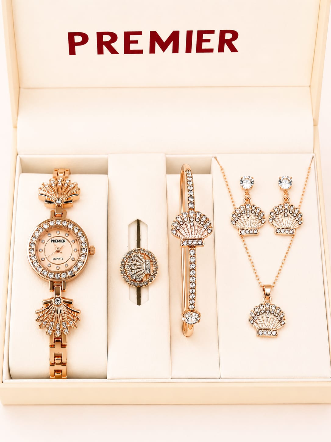Premier Rose Gold Luxury Jewelry Gift Set for Women – Watch, Necklace, Earrings, Bracelet & Ring