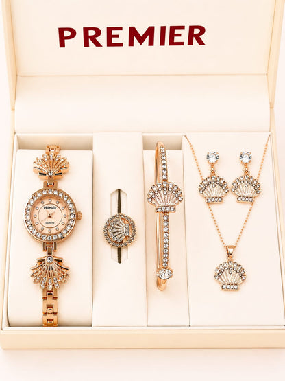 Premier Rose Gold Luxury Jewelry Gift Set for Women – Watch, Necklace, Earrings, Bracelet & Ring