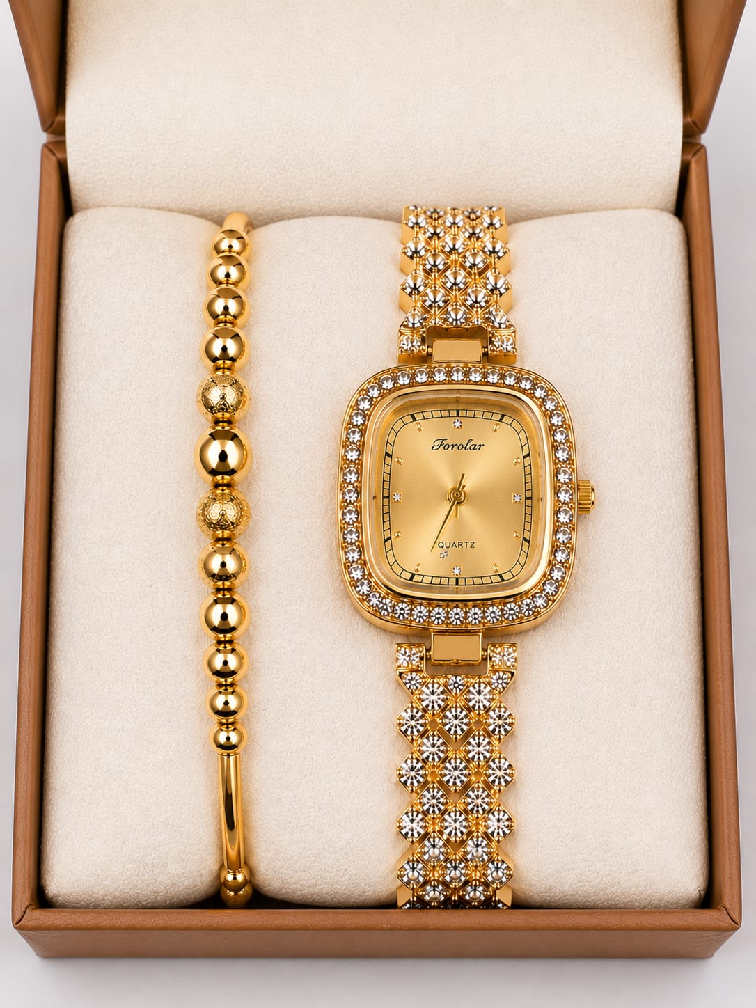 Golden Elegance Watch & Bracelet Gift Set for Women