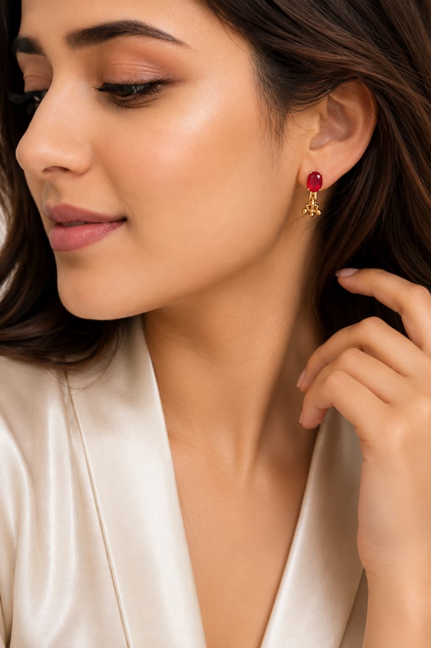 red crystal ruby earring for ladies