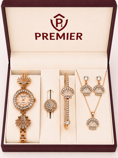 Premier Rose Gold Luxury Jewelry Gift Set for Women – Watch, Necklace, Earrings, Bracelet & Ring